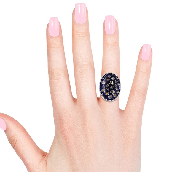 Blue Color Murano Millefiori Glass Stainless Ring - Picture 3 of 5